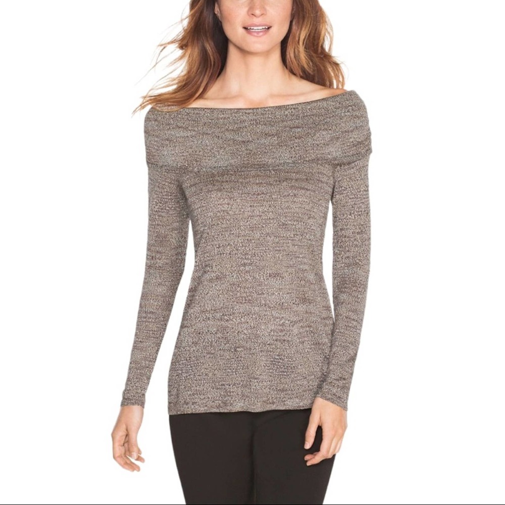 WHBM | Metallic Space Dye Over-The-Shoulder Cowl Neck Sweater